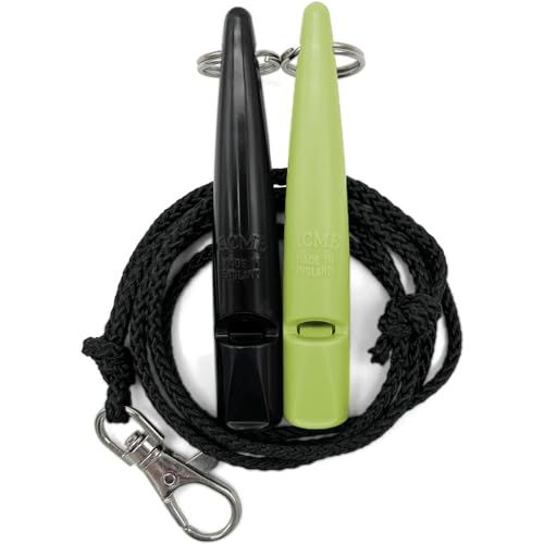 ACME Hundepfeife No. 211,5 mit Pfeifenband | Im Doppelpack | 2 Pfeifen inklusive 2 Bänder | Ideal für den Rückruf - Laut und weitreichend (Black + Lime Green) von ACME