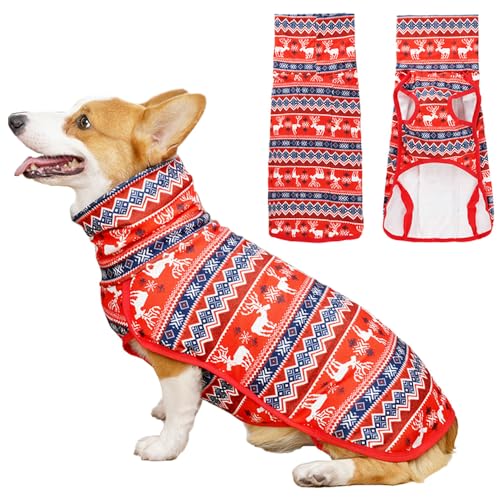 ACNCN Haustier Hund Pullover Weihnachten Hirsch Warme Pullover Hundejacke Baumwolle Stretch Sweatshirt für mittelgroße große Hunde Katze (M,Roter Hirsch) von ACNCN