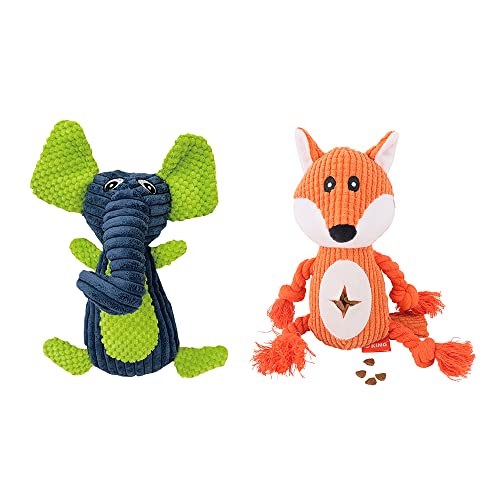 ACNCN Plüsch-Hundespielzeug für Haustiere, Hunde, Reinigung der Zähne, Kauspielzeug für Welpen und große Hunde, bissfest, sicher, langlebiges Tierspielzeug (grüner Elefant + orangefarbener Fuchs) von ACNCN