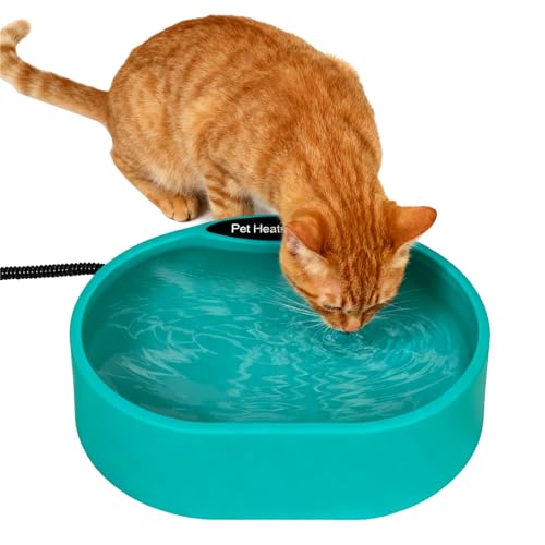 ACNMGDF beheizte Haustierschüssel für Katzen und Hunde im Freien, 3,7l Thermalwasserschale mit großer Kapazität für Hühner Kaninchen Vögel Livestock,das Einfrieren mit 35W Thermostat Grün von ACNMGDF