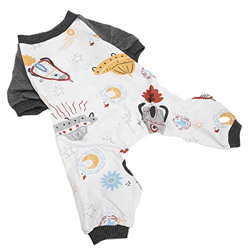 ACOGEDO Französische Bulldogge Kleidung, Süßer Weicher Welpe PJS Jumpsuit Polyester Raumschiff Muster Hundekatze Haustier Jammies Outfit Hund (L) von ACOGEDO