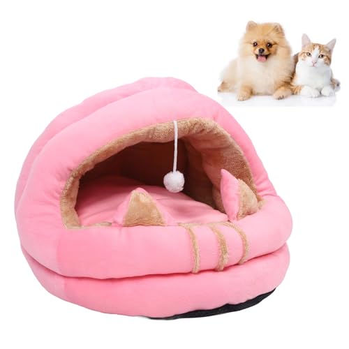 Weiches Halb Geschlossenes Katzenbett mit Abnehmbarem Waschbarem Kissen, Winddichtem Gemütlichem Katzenhaus für Innenhäuser, Niedliche Ohren Design mit Kapuzekatzend (M) von ACOGEDO