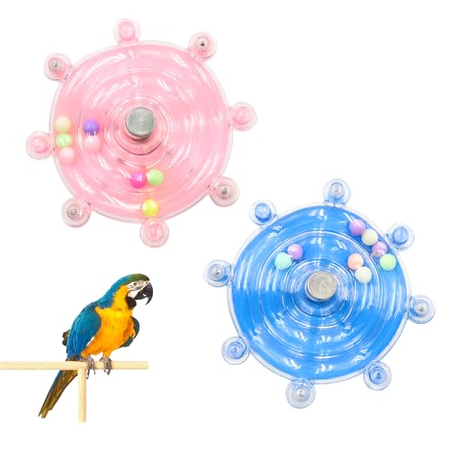 Vogelspielzeug für Papageien, kleiner Vogelkäfig-Spielzeug mit drehender Rassel, Hängeroller, Sittichkäfig-Zubehör für Kauübungen, Wellensittiche, Unterhaltung (Rosa und Blau) von ACOSIY