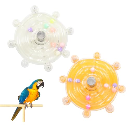 Vogelspielzeug für Papageien, kleiner Vogelkäfig-Spielzeug mit drehender Rassel, Hängeroller, Sittichkäfig-Zubehör für Kauübungen, Wellensittiche, Unterhaltung (weiß und gelb) von ACOSIY