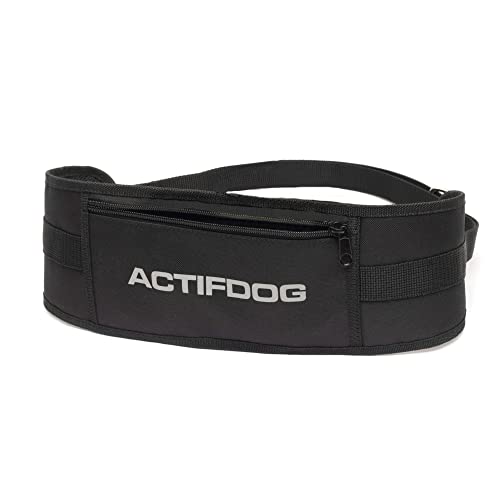 ACTIFDOG Sportgürtel, sehr leicht zum Laufen oder Spazierengehen, freihändig, Canicross, verstellbar, reflektierendes Logo (Schwarz, L: 100 – 120 cm) von ACTIFDOG