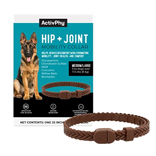ACTIVPHY Hüft- und Gelenk-Mobilitätshalsband für Hunde mit Glucosamin, Chondroitin, MSM und mehr | bequem und einfach | 30 Tage kontinuierliche Unterstützung | wasserabweisend (Medium/Large) von ACTIVPHY