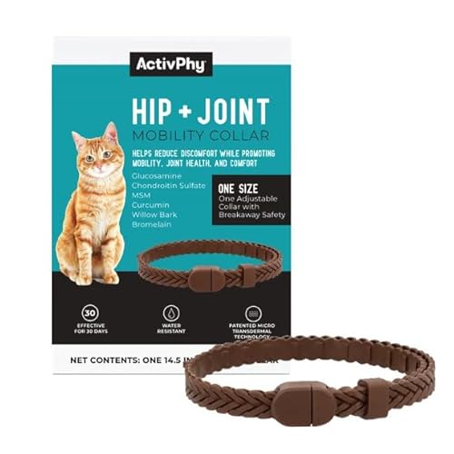 ACTIVPHY Hüft- und Gelenk-Mobilitätshalsband für Katzen mit Glucosamin, Chondroitin, MSM und mehr, bequem und einfach, 30 Tage kontinuierliche Unterstützung, wasserabweisend, verstellbar von ACTIVPHY