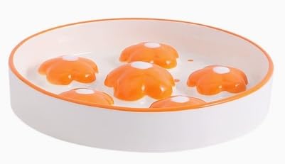 ACTOYS Anti Schling Napf Katze Keramik, Antischlingnapf Katze, Schlingnapf Katze, Katzennapf, Antischlingnapf Hunde Keramik, Katzennapf Flach (Orange Blumen) von ACTOYS