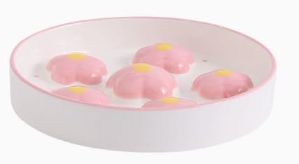 ACTOYS Anti Schling Napf Katze Keramik, Antischlingnapf Katze, Schlingnapf Katze, Katzennapf, Futternapf Katze, Katzennapf Flach (Rosa Blumen) von ACTOYS