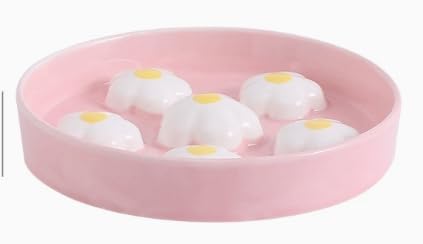 ACTOYS Anti Schling Napf Katze Keramik, Antischlingnapf Katze, Schlingnapf Katze, Katzennapf, Futternapf Katze Keramik, Katzennapf Flach (Weiße Blumen) von ACTOYS