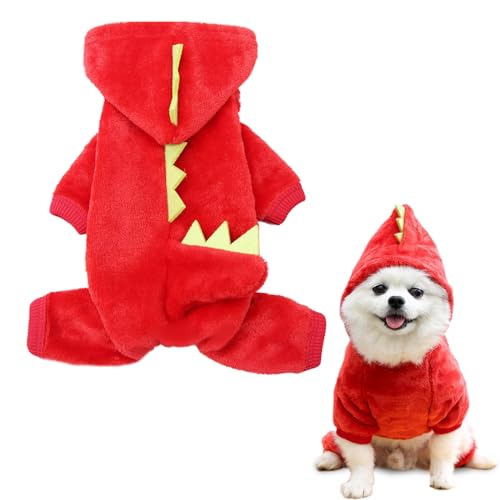 Hundekostüm Dinosaurier,ACTOYS Kostüm für Hund und Katze,Cosplay Hoodie Kostüm für Weihnachten Geburtstag Festival Party Herbst und Winter,Rrückenlänge 25cm (Rot,M) von ACTOYS