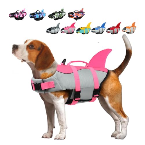 Rettungswesten für Hunde Schwimmweste Hunde Hai, Leicht und Sicher für Wassersport, hundeschwimmweste mit Griff und Reflektierend für Kleine Mittlere und Große Hunde Rosa XL von ACURYX