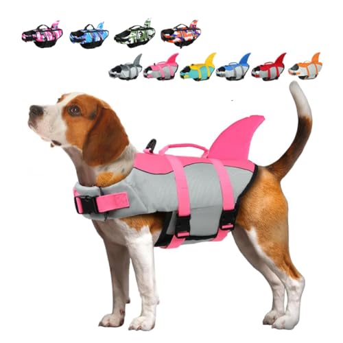 Rettungswesten für Hunde Schwimmweste Hunde Hai, Leicht und Sicher für Wassersport, hundeschwimmweste mit Griff und Reflektierend für Kleine Mittlere und Große Hunde Rosa XS von ACURYX