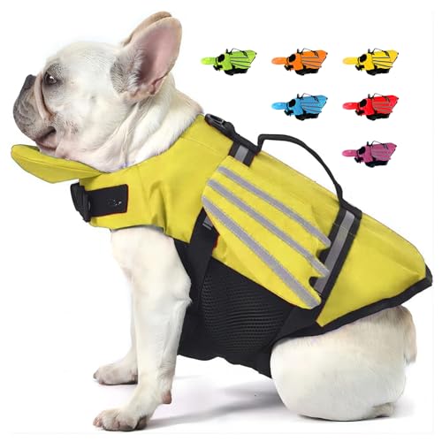 Rettungswesten für Hunde mit Flügel, Schwimmweste Hunde mit Kinnschwimmer, Leicht und Sicher für Wassersport hundeschwimmweste mit Griff und Reflektierend für Kleine Mittlere und Große Hunde Gelb XS Rettungswesten für Hunde mit Flügel, Schwimmweste Hunde mit Kinnschwimmer, Leicht und Sicher für Wassersport hundeschwimmweste mit Griff und Reflektierend für Kleine Mittlere und Große Hunde Gelb XS von ACURYX