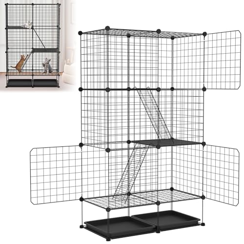 ACXIN 3 Ebenen Großer Katzenkäfig mit DIY Stecksystem, Katzengehege mit Abnehmbarer Bodenwanne, 2 Leitern & 3 Türen, Katzenauslauf für Haus & Garten, Tierkäfige Freigehege für Katzen & Kleintiere ACXIN 3 Ebenen Großer Katzenkäfig mit DIY Stecksystem, Katzengehege mit Abnehmbarer Bodenwanne, 2 Leitern & 3 Türen, Katzenauslauf für Haus & Garten, Tierkäfige Freigehege für Katzen & Kleintiere von ACXIN