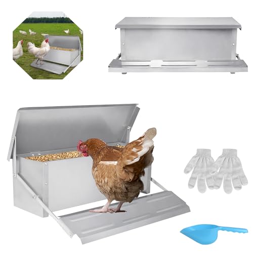 ACXIN Automatische Hähnchen Feeder für 10 kg Futter Futterautomat Hühner Rattensicher Hühnerfutterautomat Geflügelfuttertrog mit Selbstöffnend Pedal und Wasserfest Deckel von ACXIN