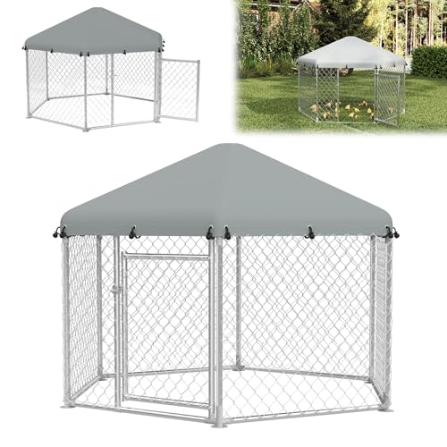 ACXIN Hühnerstall 210x185x150cm Freilaufgehege mit Dach Hühnerstall Tür mit Schloss Hühnerhaus Verzinkter Stahlrahmen UV- & Wasserdicht Hühnerkäfig Geflügelstall Vogelkäfig für Kleintiere von ACXIN
