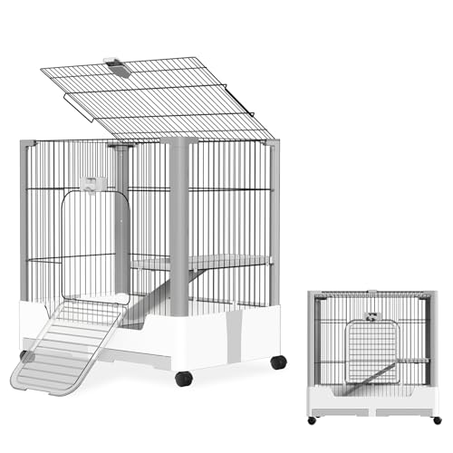 ACXIN Kaninchenstall 1 Ebene Kleintierstall für Kaninchen und Meerschweinchen Mobiler Haustierkäfig Nagerkäfig Kleintierkäfig mit Ruheplattform, Leiter, Rädern und Offenem Dach, 73 x 50 x 68 cm von ACXIN
