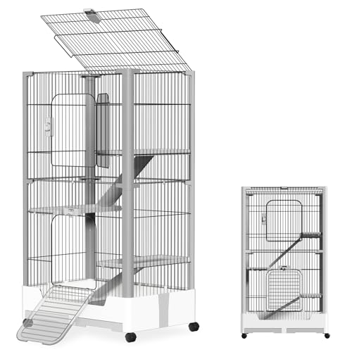 ACXIN Kaninchenstall 2 Ebenen Kleintierstall für Kaninchen und Meerschweinchen Mobiler Haustierkäfig Nagerkäfig Kleintierkäfig mit Ruheplattform, Leiter, Rädern und Offenem Dach, 73 x 50 x 113 cm von ACXIN