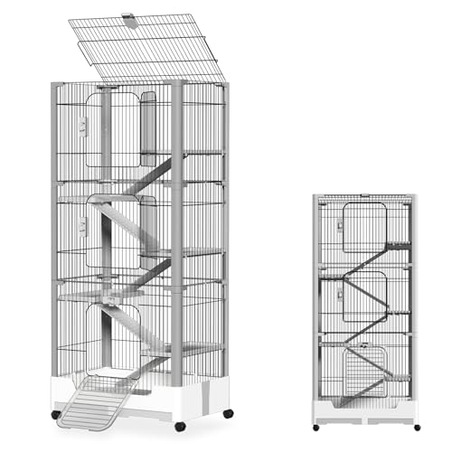 ACXIN Kaninchenstall 3 Ebenen Kleintierstall für Kaninchen und Meerschweinchen Mobiler Haustierkäfig Nagerkäfig Kleintierkäfig mit Ruheplattform, Leiter, Rädern und Offenem Dach, 73 x 50 x 160 cm von ACXIN