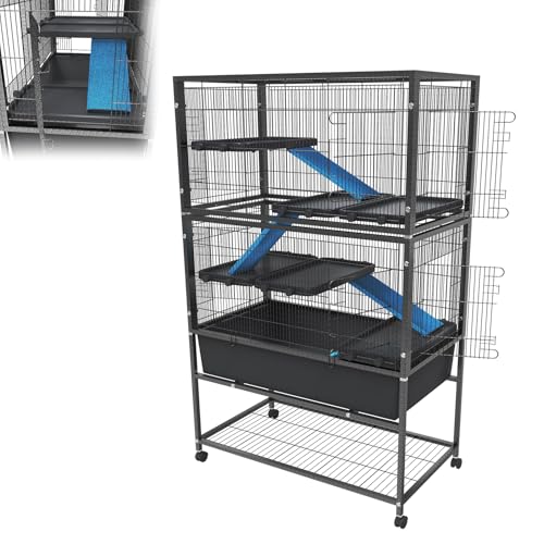 ACXIN Kleintierkäfig 88x48x150 cm, Hamsterkäfig Rattenkäfig, Nagerkäfig, Kaninchenstall mit Rollen, Sicherheitsverschluss, 6 Plattformen, 4 Rampen mit Stoffbezug – Doppelt von ACXIN