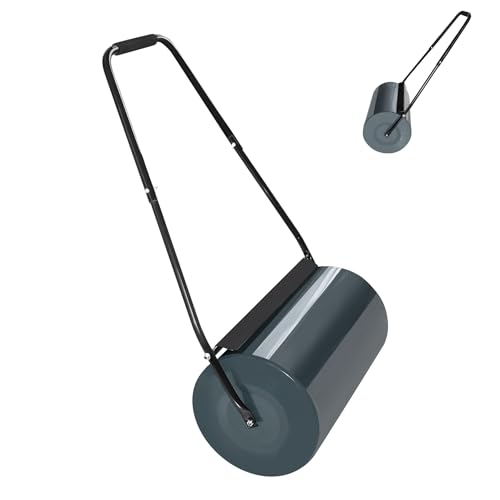 ACXIN Rasenwalze Handwalze 57cm 46L Füllvolumen Gartenwalze Ackerwalze aus Metall Handwalze Rasenroller Gartenfräse Rasenlüfter, Durchmesser 32cm, befüllbar mit Wasser & Sand, Anthrazit von ACXIN