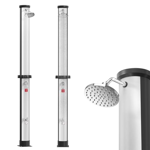 ACXIN Solardusche mit 40 Liter, Außendusche 216 cm Höhe, Regenduschkopf 360° Drehbar, Wassertemperatur bis 60°C, Solar Gartendusche für Garten & Pool mit Wasserhahn & Anschluss (Silber-Schwarz) von ACXIN