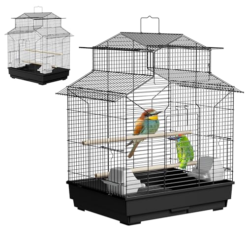 ACXIN Vogelkäfig Metall Vogelvoliere Wellensittichkäfig mit Holzstangen und Futternäpfen, Tierkäfig Vogelhaus für Papageien, Tauben, Sittiche und Finken (Typ B) von ACXIN