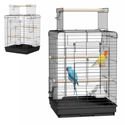 ACXIN Vogelkäfig Metall Vogelvoliere mit Offenem Dach, Wellensittichkäfig mit Holzstangen, Futternäpfen und Schaukel, Tierkäfig Vogelhaus für Papageien, Tauben, Sittiche und Finken (Typ C) von ACXIN