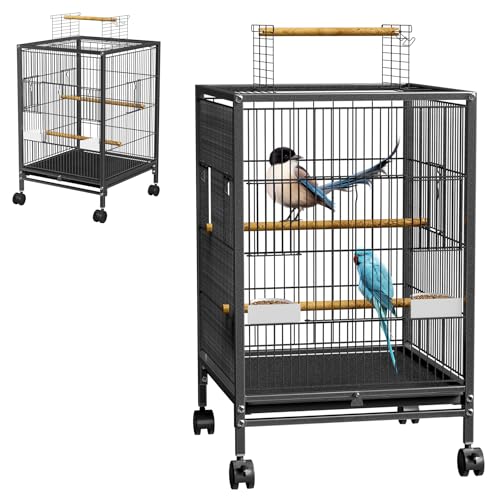ACXIN Vogelkäfig Metall Vogelvoliere mit Rollen, Wellensittichkäfig mit Holzstangen und Futternäpfen, Tierkäfig Vogelhaus für Papageien, Tauben, Sittiche und Finken (Typ D) von ACXIN