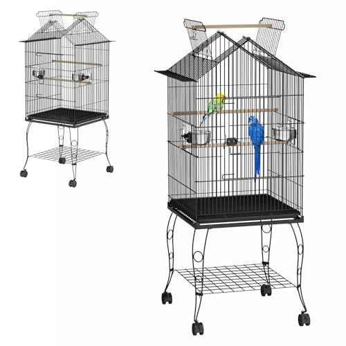 ACXIN Vogelkäfig mit Ständer und Rollen, Metall Vogelvoliere Wellensittichkäfig mit Holzstangen und Futternäpfen, Tierkäfig Vogelhaus für Papageien, Tauben, Sittiche und Finken (Typ A) von ACXIN