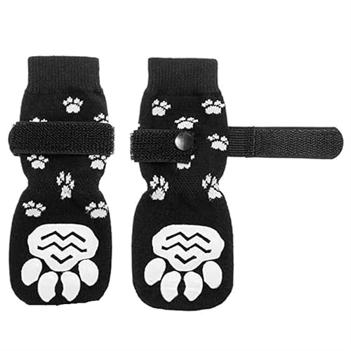 4 Stück rutschfeste Hundesocken, Verstellbarer Rutschfester Pfotenschutz for Haustiere mit Pfotenmuster for Welpen, Hunde, drinnen, zur Kontrolle des Tragens auf dem Boden (Color : 4PCS Black, Size von AD-BCrbgen