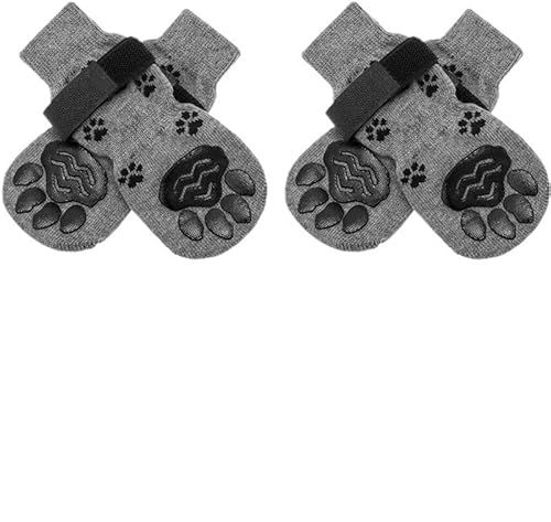 4 Stück rutschfeste Hundesocken, Verstellbarer Rutschfester Pfotenschutz for Haustiere mit Pfotenmuster for Welpen, Hunde, drinnen, zur Kontrolle des Tragens auf dem Boden (Color : 4PCS Gray, Size : von AD-BCrbgen