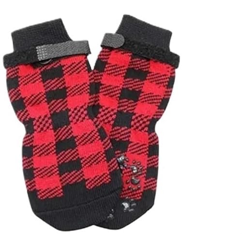 4 Stück rutschfeste Hundesocken, Verstellbarer Rutschfester Pfotenschutz for Haustiere mit Pfotenmuster for Welpen, Hunde, drinnen, zur Kontrolle des Tragens auf dem Boden (Color : 4PCS Red, Size : von AD-BCrbgen