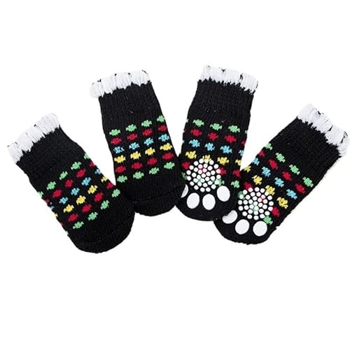 4 Stück süße Haustier-Hundesocken mit Aufdruck, rutschfeste Katzen-Welpen-Schuhe, Pfotenschutzprodukte for kleine Rassen, Spitz, Yorker Hunde, Chihuahua (Color : Black dots, Size : L) von AD-BCrbgen