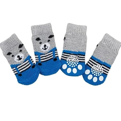 4 Stück süße Haustier-Hundesocken mit Aufdruck, rutschfeste Katzen-Welpen-Schuhe, Pfotenschutzprodukte for kleine Rassen, Spitz, Yorker Hunde, Chihuahua (Color : Blue Bear, Size : M) von AD-BCrbgen