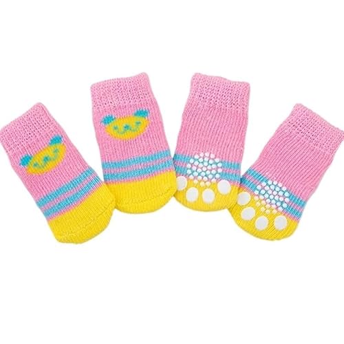 4 Stück süße Haustier-Hundesocken mit Aufdruck, rutschfeste Katzen-Welpen-Schuhe, Pfotenschutzprodukte for kleine Rassen, Spitz, Yorker Hunde, Chihuahua (Color : Pink Bear, Size : M) von AD-BCrbgen