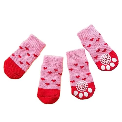 4 Stück süße Haustier-Hundesocken mit Aufdruck, rutschfeste Katzen-Welpen-Schuhe, Pfotenschutzprodukte for kleine Rassen, Spitz, Yorker Hunde, Chihuahua (Color : Red Love, Size : S) von AD-BCrbgen