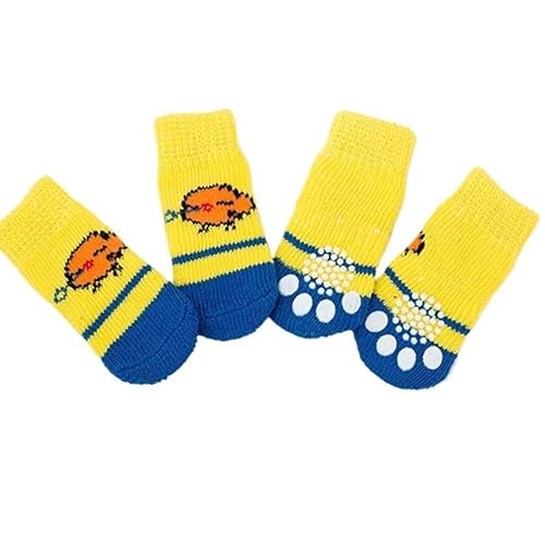 4 Stück süße Haustier-Hundesocken mit Aufdruck, rutschfeste Katzen-Welpen-Schuhe, Pfotenschutzprodukte for kleine Rassen, Spitz, Yorker Hunde, Chihuahua (Color : Yellow Chicken, Size : L) von AD-BCrbgen