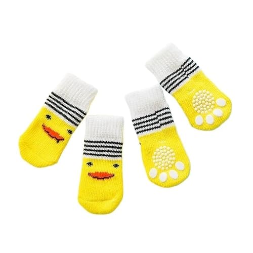 4 Stück süße Haustier-Hundesocken mit Aufdruck, rutschfeste Katzen-Welpen-Schuhe, Pfotenschutzprodukte for kleine Rassen, Spitz, Yorker Hunde, Chihuahua (Color : Yellow Duckling, Size : S) von AD-BCrbgen