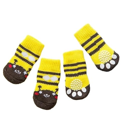 4 Stück süße Haustier-Hundesocken mit Aufdruck, rutschfeste Katzen-Welpen-Schuhe, Pfotenschutzprodukte for kleine Rassen, Spitz, Yorker Hunde, Chihuahua (Color : Yellow Kumamoto, Size : M) von AD-BCrbgen