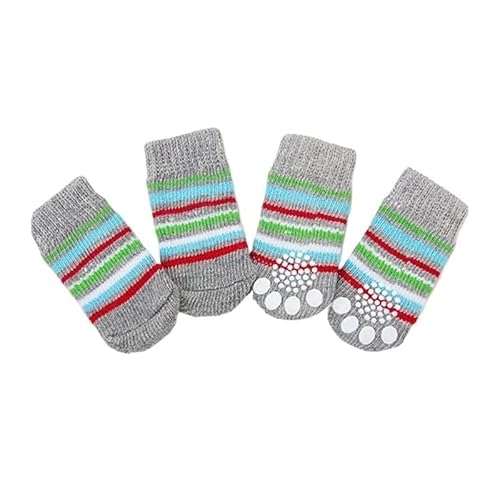 4 Stücke Warme Anti-Rutsch-Haustier Hundesocken Kleine Katzenhunde Stricksocken Chihuahua Dicke Pfotenschutz Hundesocken Booties Zubehör (Color : D8, Size : S) von AD-BCrbgen