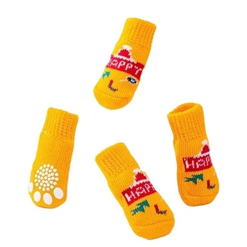 4 Stücke Warme Anti-Rutsch-Haustier Hundesocken Kleine Katzenhunde Stricksocken Chihuahua Dicke Pfotenschutz Hundesocken Booties Zubehör (Color : Yellow, Size : S) von AD-BCrbgen