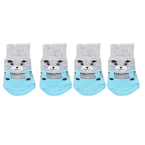 4 Teile/Satz Haustier Hund Socken Anti-Slip Gestrickte Kleine Hunde Dicke Warme Pfote Schutz Niedlichen Welpen Katze Indoor Tragen Boot Hund Socken (Color : Blue-Grey, Size : L) von AD-BCrbgen