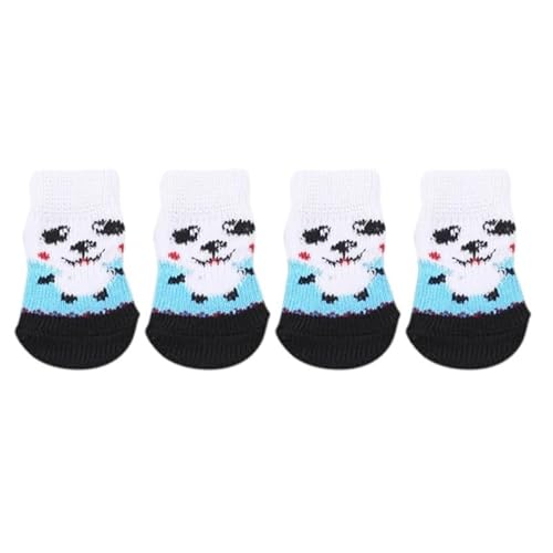 4 Teile/Satz Haustier Hund Socken Anti-Slip Gestrickte Kleine Hunde Dicke Warme Pfote Schutz Niedlichen Welpen Katze Indoor Tragen Boot Hund Socken (Color : Blue-White, Size : M) von AD-BCrbgen