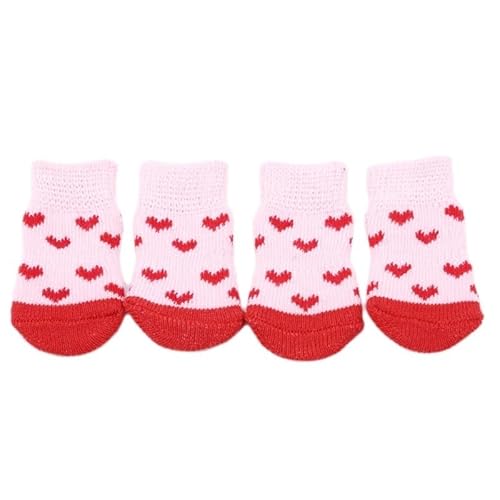 4 Teile/Satz Haustier Hund Socken Anti-Slip Gestrickte Kleine Hunde Dicke Warme Pfote Schutz Niedlichen Welpen Katze Indoor Tragen Boot Hund Socken (Color : Pink, Size : L) von AD-BCrbgen