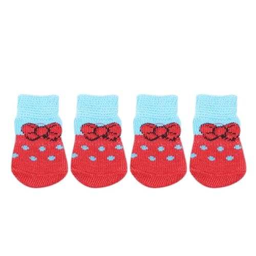 4 Teile/Satz Haustier Hund Socken Anti-Slip Gestrickte Kleine Hunde Dicke Warme Pfote Schutz Niedlichen Welpen Katze Indoor Tragen Boot Hund Socken (Color : Red, Size : M) von AD-BCrbgen