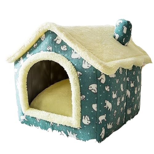 Faltbares Katzenbett, Haustier-Hundehaus, Katzenhaus, schlafender Hundezwinger, abnehmbares wärmendes Nest, geschlossenes Zelt, Höhle, Sofa, Heimtierbedarf (Color : Green Bear, Size : L(37x45x42cm) von AD-BCrbgen