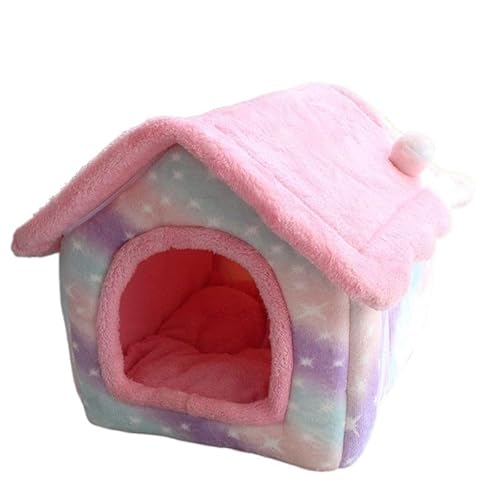 Faltbares Katzenbett, Haustier-Hundehaus, Katzenhaus, schlafender Hundezwinger, abnehmbares wärmendes Nest, geschlossenes Zelt, Höhle, Sofa, Heimtierbedarf (Color : Pink Starry Sky, Size : M(34x40x3 von AD-BCrbgen