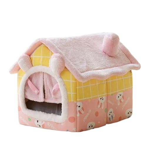 Faltbares Katzenbett, Haustier-Hundehaus, Katzenhaus, schlafender Hundezwinger, abnehmbares wärmendes Nest, geschlossenes Zelt, Höhle, Sofa, Heimtierbedarf (Color : Pink Yellow Rabbit, Size : M(34x4 von AD-BCrbgen